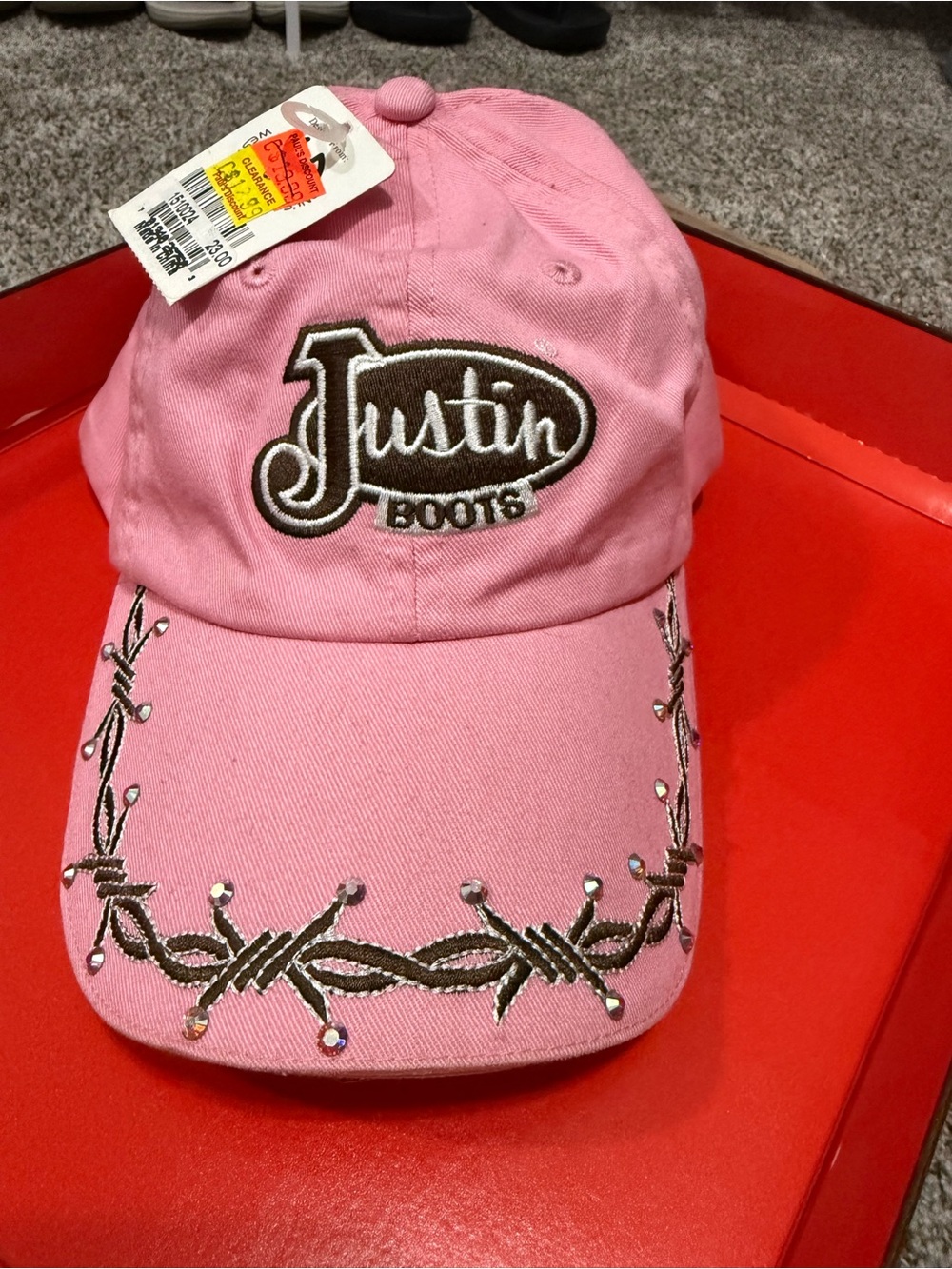 Justin Boots Y2K Pink Women’s Embroidered Cap with Crystal Accents